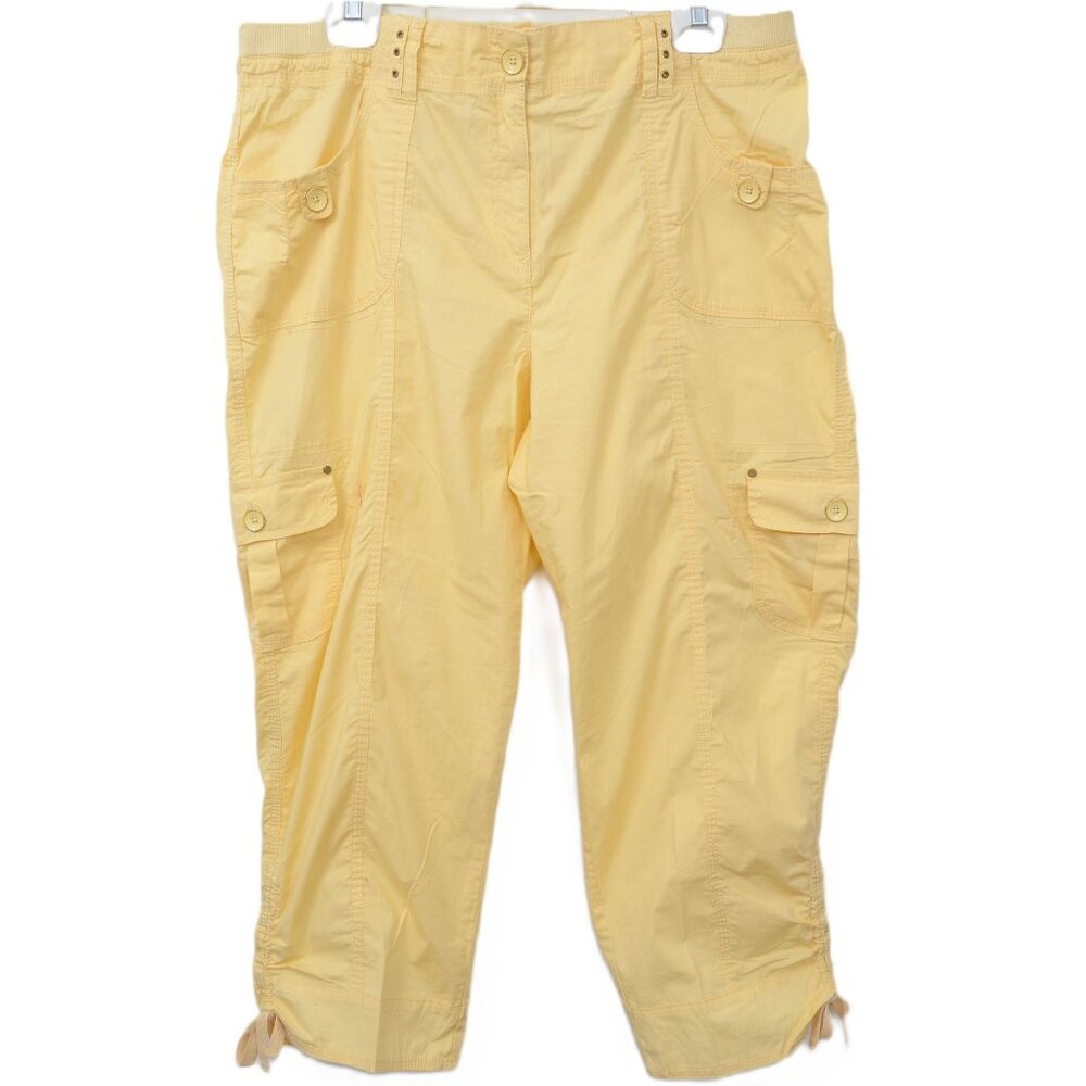 Chico's Yellow Crop Cargo Capri Ankle Pants Size‎ L (2) Beach Feminine Travel